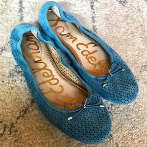 SOLD: Sam Edelman Teal Suede Perforated Flats